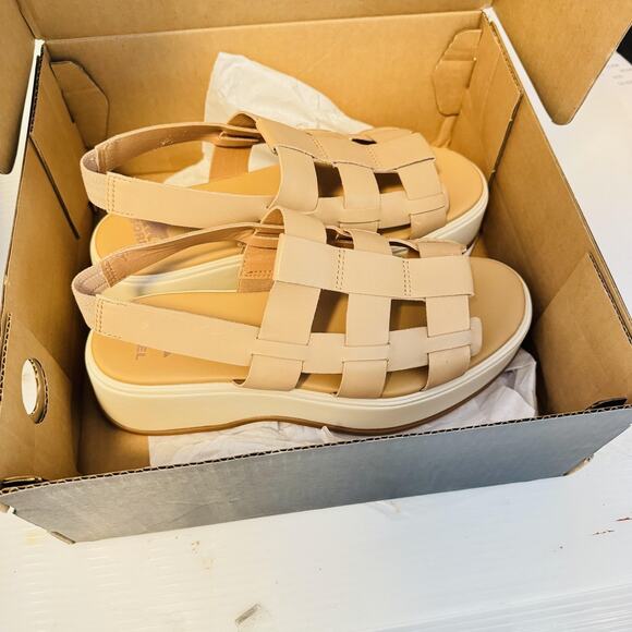 Sorel Sandals Womens 9.5 Beige Leather Dayspring Slingback Platform Wedge NEW - Picture 10 of 12